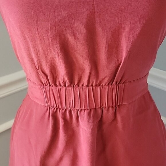 MADEWELL 100% Silk Rust Color Short Sleeve Hi Low Hem Autumn Casual Preppy Dress - Picture 4 of 9